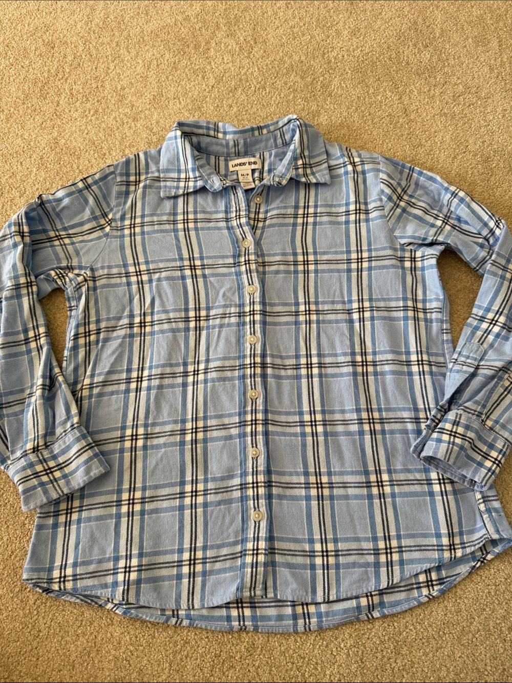 Land’s End Women’s Light Blue Plaid Button-Up Shirt